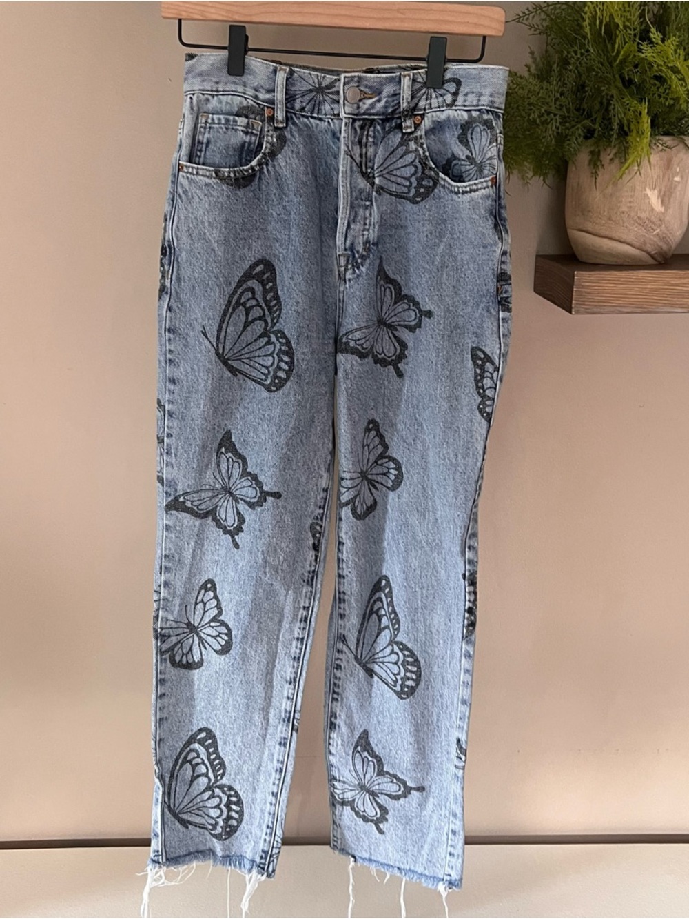 PacSun Eco Butterfly High Rise Straight Button Fly Raw Hem Distressed